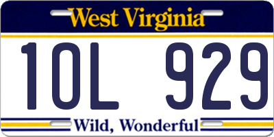 WV license plate 1OL929