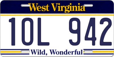 WV license plate 1OL942