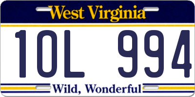 WV license plate 1OL994