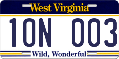 WV license plate 1ON003