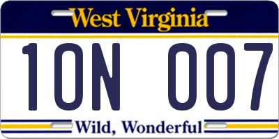 WV license plate 1ON007
