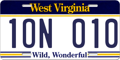 WV license plate 1ON010