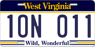 WV license plate 1ON011
