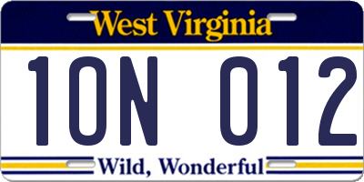 WV license plate 1ON012