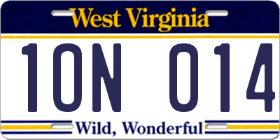 WV license plate 1ON014