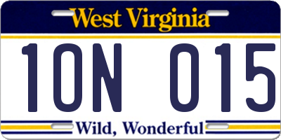 WV license plate 1ON015