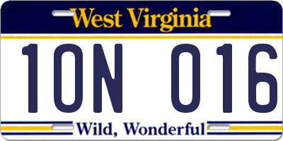 WV license plate 1ON016
