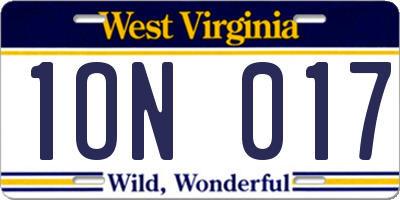 WV license plate 1ON017