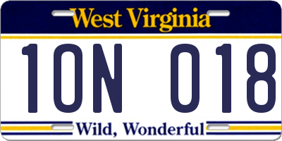WV license plate 1ON018