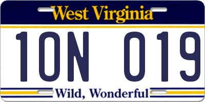 WV license plate 1ON019
