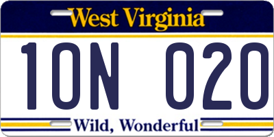 WV license plate 1ON020