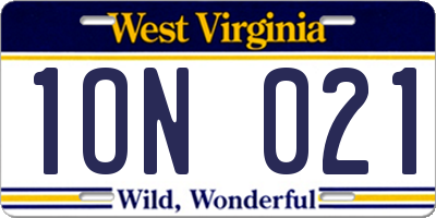 WV license plate 1ON021