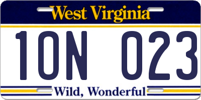 WV license plate 1ON023