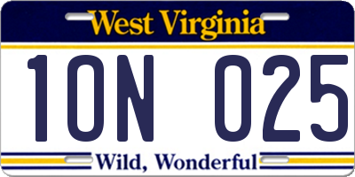 WV license plate 1ON025