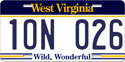 WV license plate 1ON026
