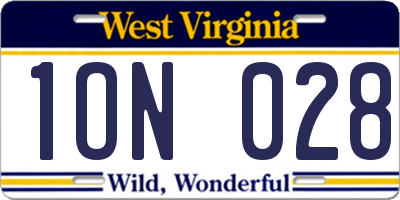 WV license plate 1ON028