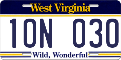 WV license plate 1ON030