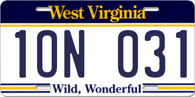 WV license plate 1ON031
