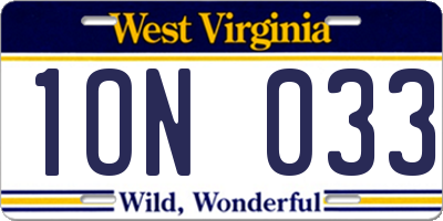 WV license plate 1ON033