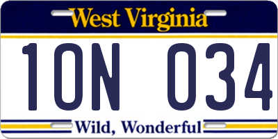 WV license plate 1ON034