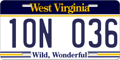 WV license plate 1ON036