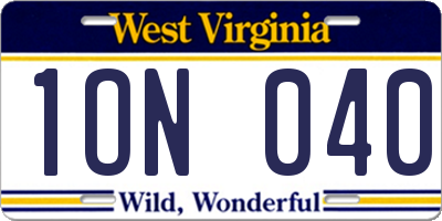 WV license plate 1ON040