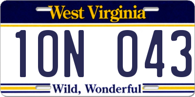 WV license plate 1ON043