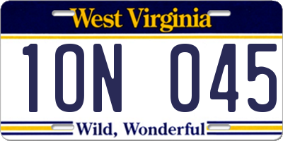 WV license plate 1ON045