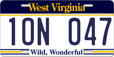 WV license plate 1ON047