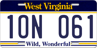 WV license plate 1ON061
