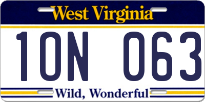 WV license plate 1ON063