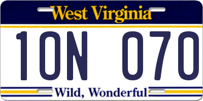 WV license plate 1ON070