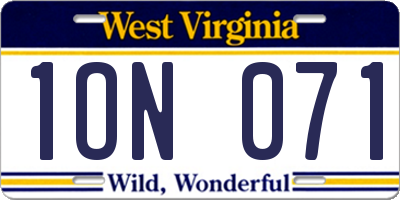 WV license plate 1ON071