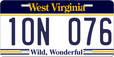 WV license plate 1ON076