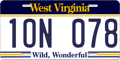 WV license plate 1ON078