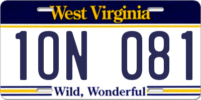 WV license plate 1ON081