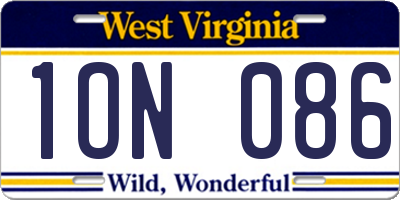 WV license plate 1ON086