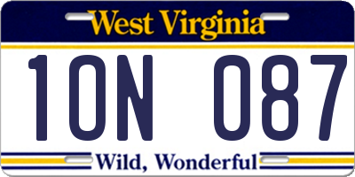 WV license plate 1ON087
