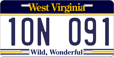 WV license plate 1ON091