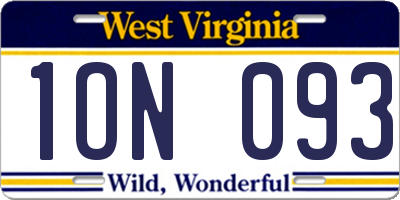 WV license plate 1ON093