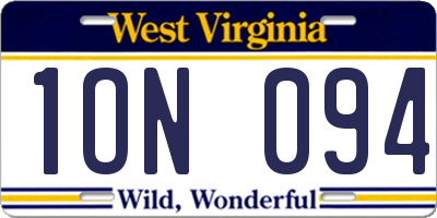 WV license plate 1ON094