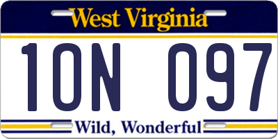 WV license plate 1ON097
