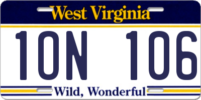 WV license plate 1ON106