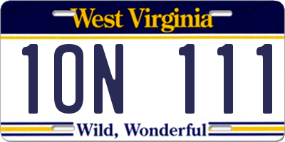 WV license plate 1ON111