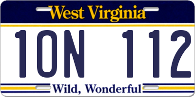 WV license plate 1ON112
