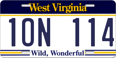 WV license plate 1ON114