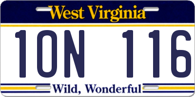 WV license plate 1ON116