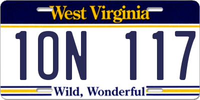 WV license plate 1ON117
