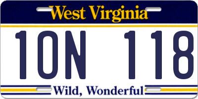 WV license plate 1ON118