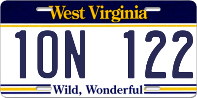 WV license plate 1ON122